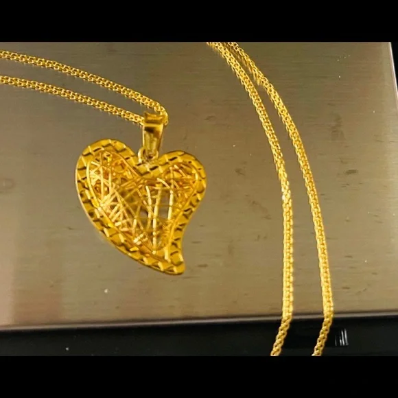 Jewelry 21k Real Saudi Gold Heart Pendant With Necklace Poshmark
